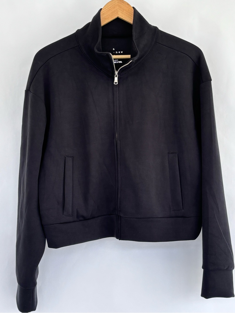 Cropped,Black, Zip-Up Jacket - Minimal Design, large, workout